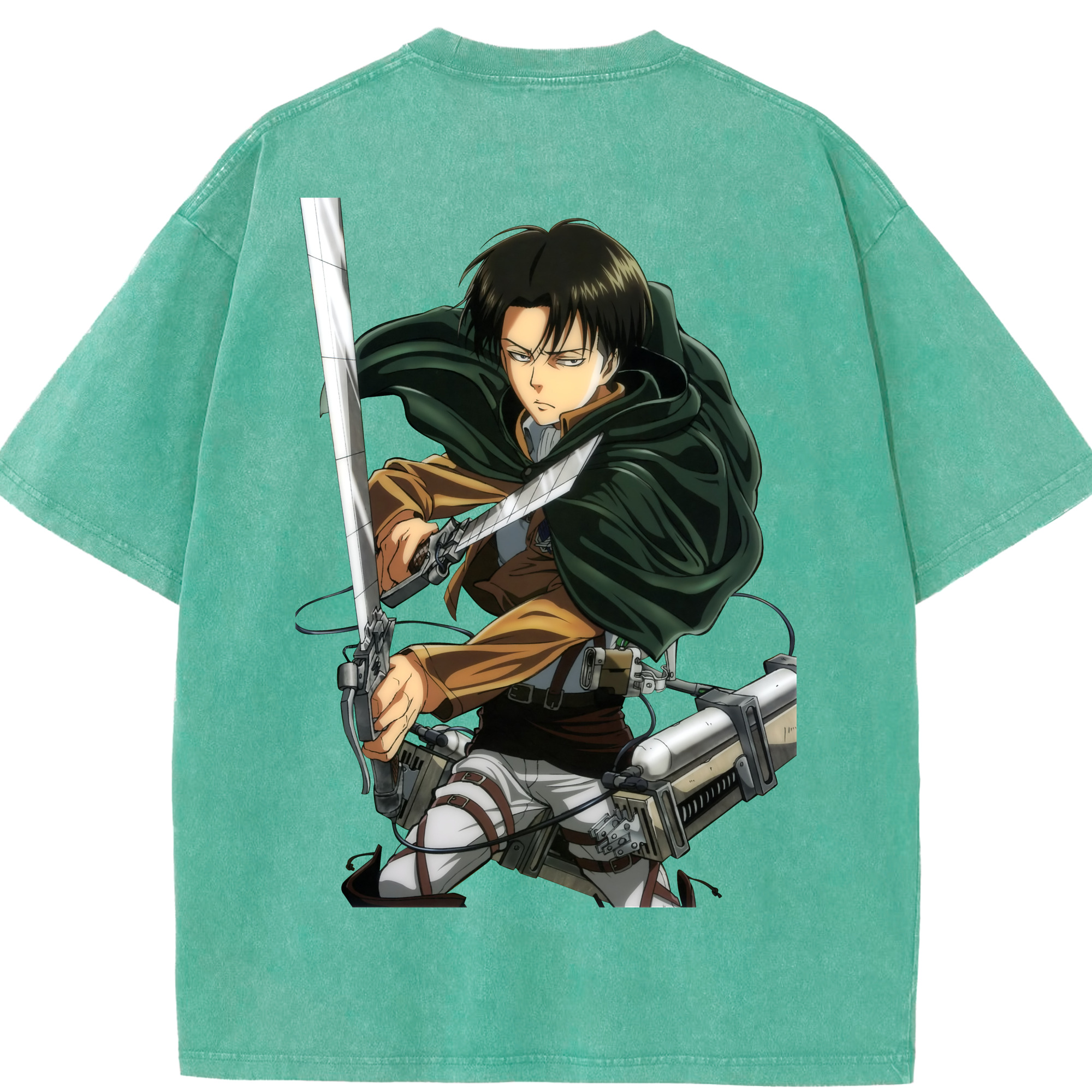 （画像用） 進撃の巨人 リヴァイ·アッカーマン Attack on Titan Levi Ackerman 綿100% ヴィンテージ風 半袖Tシャツ（背面プリント）